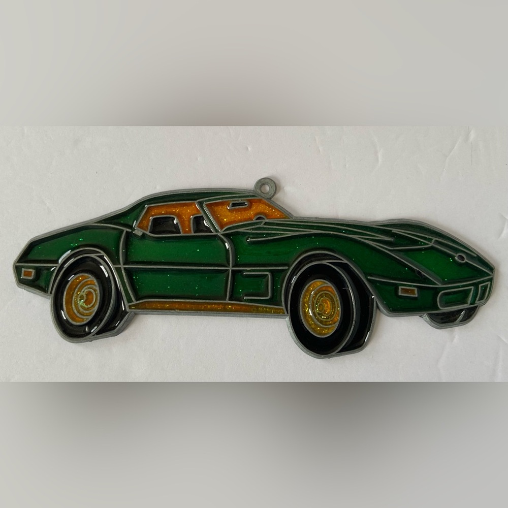 Green Chevrolet Corvette Suncatcher Vintage Car Window Hanging Decor 10.5" x 3"